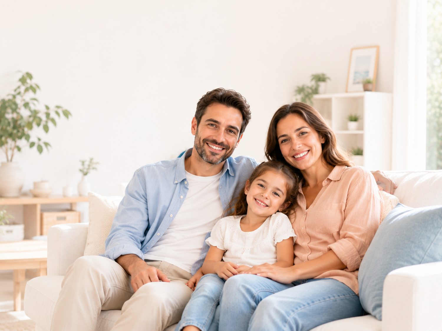 Familia sonriente en su hogar
